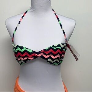 Xhilaration | Size S | Pink/Green/White Chevron Boho Halter Bikini Swim Top NWT